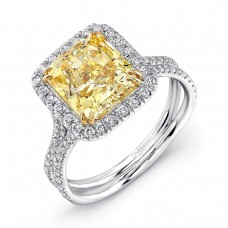 UNEEK Platinum 3.50cttw Radiant Yellow Diamond and 0.50cttw White Diamond Halo Ring - Size 6.5 LVS876 133272