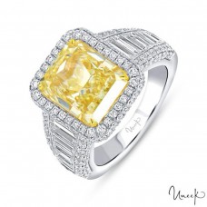 Uneek Platinum and 18k Gold 5.01cttw Yellow Diamond and 2.14cttw White Diamond Halo Ring R5000RADFYU