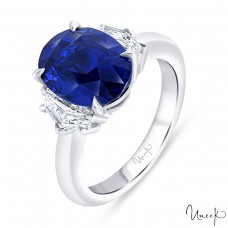 Uneek Platinum 5.55cttw Sapphire and 0.93cttw Diamond Three Stone Ring R054OVBSU-238501