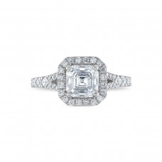Royal Asscher Platinum 1.91cttw Royal Asscher Cut Halo Diamond Mako Engagement Ring SA11155-WPQMMJ