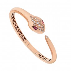 Bvlgari Jewelry 18k Rose Gold 0.30cttw Pave Diamond and Rubellite Serpenti Bracelet Size Medium 352820.