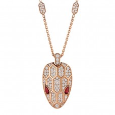Bvlgari Jewelry 18k Rose Gold Serpenti 2.07cttw Diamond and Rubellite Necklace 16-17 Inch 352725