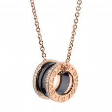 Bvlgari Jewelry 18k Rose Gold B.ZERO1 0.38cttw Diamond and Black Ceramic Necklace 350056