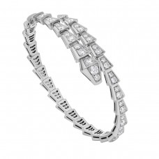 Bvlgari Jewelry 18k White Gold 3.04cttw Pave Diamond Serpenti Viper Slim Bracelet Size Medium 351845