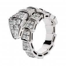 Bvlgari Jewelry 18k White Gold 1.96cttw Pave Diamond Serpenti Viper Ring Size Medium 345223