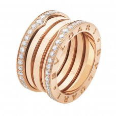 BVLGARI JEWELRY 18k Rose Gold B.ZERO1 4 Band 1.30cttw Diamond Ring - Size 7 348028