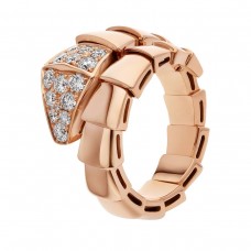 Bvlgari Jewelry 18k Rose Gold 0.56cttw Pave Diamond Serpenti Viper Ring Size Large 345218