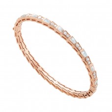 BVLGARI JEWELRY 18k Rose Gold Serpenti Mother of Pearl and 0.93cttw Diamond Bangle - Size Small 355047