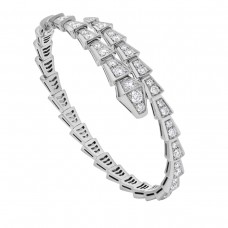 Bvlgari Jewelry 18k White Gold 2.80cttw Diamond Serpenti Viper Bracelet Size Small 351844