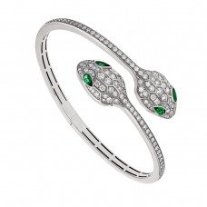 Bvlgari Jewelry 18k White Gold 1.68cttw Diamond and 0.45cttw Emerald Serpenti Bracelet Size Small 356522