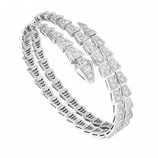 Bvlgari Jewelry 18k White Gold Serpenti Viper 5.02cttw Diamond 2 Coil Bracelet Size Small 357273