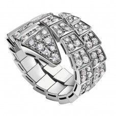 Bvlgari Jewelry 18k White Gold Serpenti Viper 2.77cttw 2 Row Full Pave Diamond Ring - Size Medium 345226