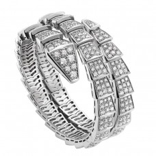Bvlgari Jewelry 18k White Gold Serpenti Viper 5.02cttw 2 Row Full Pave Diamond Bracelet - Size Medium 345203