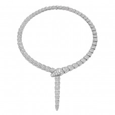 Bvlgari Jewelry 18k White Gold Serpenti Viper 14.74cttw Diamond Necklace 15 Inch 348165