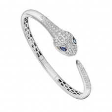 Bvlgari Jewelry 18k White Gold 1.00cttw Diamond and 0.47cttw Sapphire Serpenti Bracelet Size Small 354098