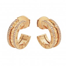 Bvlgari Jewelry 18k Yellow Gold B.ZERO1 Stud Detail and 0.27cttw Diamond Hoop Earrings 357918