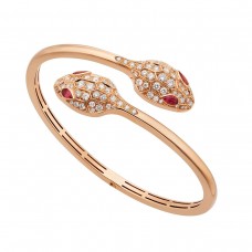 Bvlgari Jewelry 18k Rose Gold Serpenti 1.08cttw Diamond and Rubellite Bracelet - Size Medium 356505