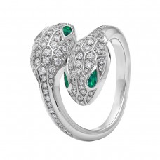 Bvlgari Jewelry 18k White Gold 0.57cttw Diamond and 0.23cttw Emerald Serpenti Ring Size 7 358077