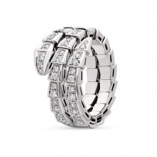 Bvlgari Jewelry 18k White Gold Serpenti Viper 1.13cttw Pave Diamond 2 Row Ring Size Large 357265