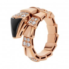 Bvlgari Jewelry 18k Rose Gold 0.83cttw Diamond and Onyx Serpenti Viper 1 Row Ring Size Large 345221