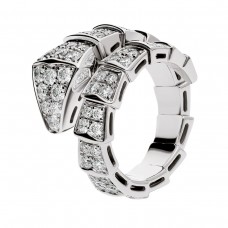Bvlgari Jewelry 18k White Gold Serpenti Viper 1.74cttw Full Pave Diamond 1 Row Ring Size Large 345224