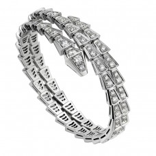 Bvlgari Jewelry 18k White Gold Serpenti Viper 2 Row 5.42cttw Full Pave Diamond Bracelet - Size Medium 357274