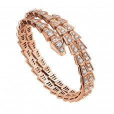 Bvlgari Jewelry 18k Rose Gold Serpenti Viper 2 Row 5.42cttw Full Pave Diamond Bracelet - Size Medium 357271