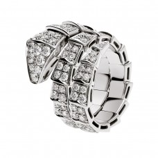 Bvlgari Jewelry 18k White Gold Serpenti Viper 2.84cttw Pave Diamond 2 Coil Ring Size Large 345227