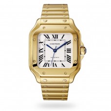 Cartier Santos De Cartier Watch Medium Model, Automatic Movement, Yellow Gold, Interchangeable Metal And Leather Bracelets WGSA0030