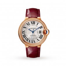 Cartier Ballon Bleu de watch, 36 mm, rose gold, diamonds, leather WJBB0034