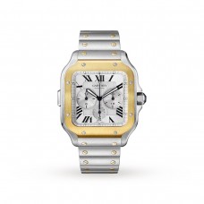 Cartier Santos De Cartier Chronograph Watch Extra-large Model, Automatic Movement, Yellow Gold, Steel, Interchangeable Metal And Rubber Bracelets W2SA0008