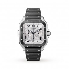 Cartier Santos De Cartier Chronograph Watch Extra-Large Model, Automatic Movement, Steel, ADLC, Interchangeable Rubber And Leather Bracelets WSSA0017