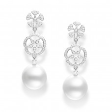 Mikimoto 18k White Gold Cultured White South Sea pearl 11mm A+ Grade 0.40cttw Drop Diamond Earrings MEA10134NDXW
