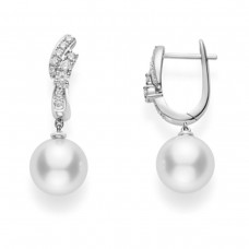 Mikimoto 18k White Gold Cultured White South Sea pearl 11mm A+ Grade 0.49cttw Diamond Drop Earrings MEA10236NDXW