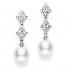 Mikimoto 18k White Gold White South Sea pearl 9mm A+ Grade 1.46cttw Diamond Earrings PEA1049NDW