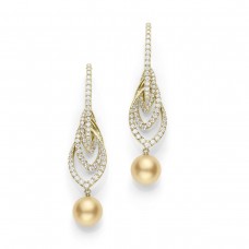 Mikimoto 18k Yellow Gold Cultured Golden South Sea pearl 10mm A+ Grade and 1.94cttw Diamond Drop Earrings MEQ10011GDXK