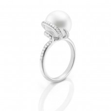 Mikimoto 18k White Gold Cultured White South Sea 11mm A+ Grade pearl and 0.31cttw Ring MRA10106NDXW