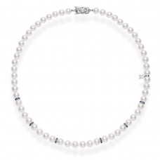 Mikimoto 18k White Gold Cultured Akoya 7.5mm pearl and 1.20cttw Sapphire Necklace MZS75718ASXW