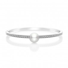 Mikimoto 18k White Gold 0.79cttw Diamond and 9.5mm South Sea Pearl Bangle Size Med MDA10025NDXWV001