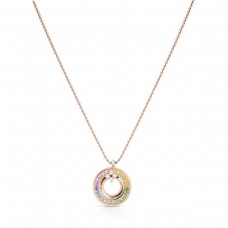 Roberto Coin 18k Rose Gold 0.25cttw Diamond and Rainbow Sapphire and Mother of Pearl Medallion Necklace 8883116AX17X