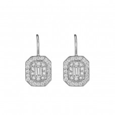 Penny Preville 18k White Gold 1.34cttw Emerald Cut Diamond and Round Halo Art Deco Earrings E5033SW