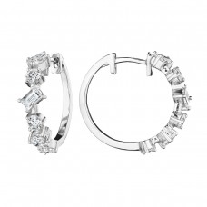Penny Preville 18k White Gold 1.52cttw Mixed Cut Diamond Deco Hoop Earrings 20mm E7844W