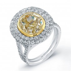UNEEK Platinum 4.04cttw Oval Yellow Diamond and 1.60cttw White Double Diamond Halo Ring - Size 6.5 LVS648-118584
