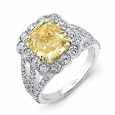 UNEEK 18k White and Yellow Gold 3.83cttw Radiant Cut Yellow Diamond and 1.20cttw White Diamond Halo Ring - Size 6.5 LVS976RAD-143275