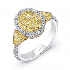 UNEEK Platinum 2.60cttw Yellow Diamond and 0.50cttw white diamond Oval Halo Ring - Size 6.5 LVS398-112994