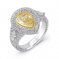 UNEEK Platinum 1.52cttw Pear Cut Yellow Diamond and 1.40cttw White Diamond Halo Ring - Size 6.5 LVS531-115491
