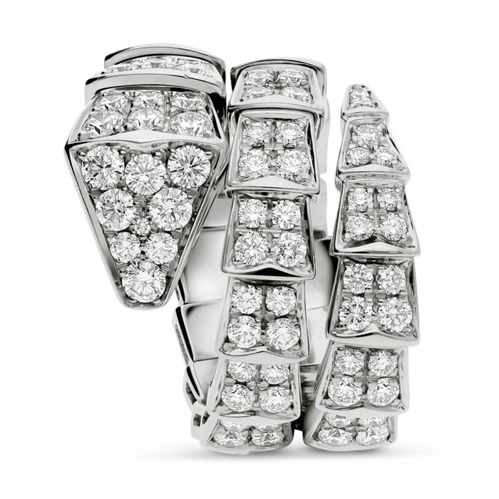 Bvlgari Jewelry 18k White Gold Serpenti Viper 2.77cttw 2 Row Full Pave  Diamond Ring - Size Medium 345226