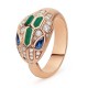 Bvlgari Jewelry 18k Rose Gold Serpenti 0.21cttw Sapphire and 0.38cttw Diamond and Malachite Ring - Size 6.5 356214