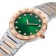 Bvlgari 18k Rose Gold and Steel 33mm BB Green Diamond Dot Dial Ladies Watch 103202